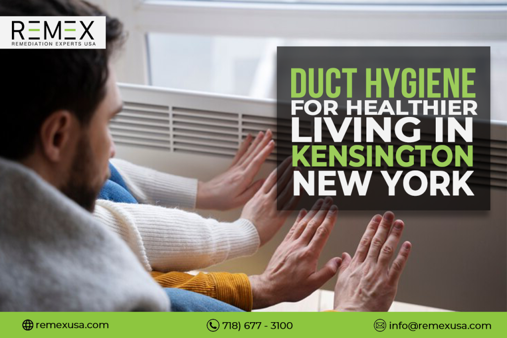 A promotional image for REMEX, featuring people enjoying clean air thanks to duct hygiene services in Kensington, New York.
