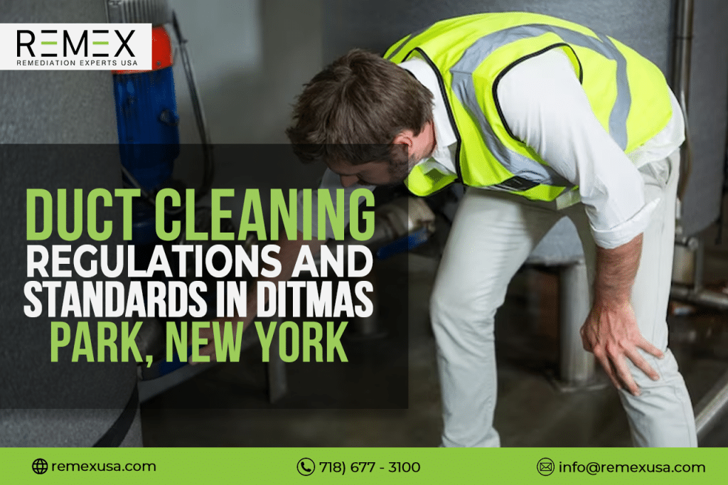 Technician inspecting HVAC system for compliance with duct cleaning regulations and standards in Ditmas Park, NY.