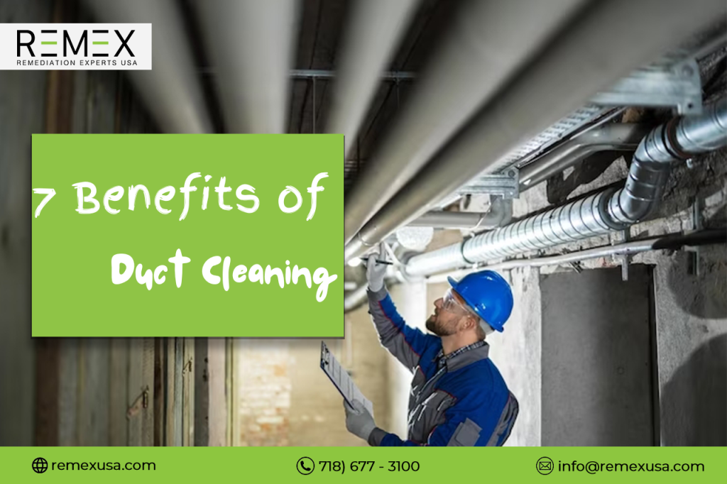 HVAC professional from REMEX USA cleans ductwork, showcasing the benefits of duct cleaning for better air quality.