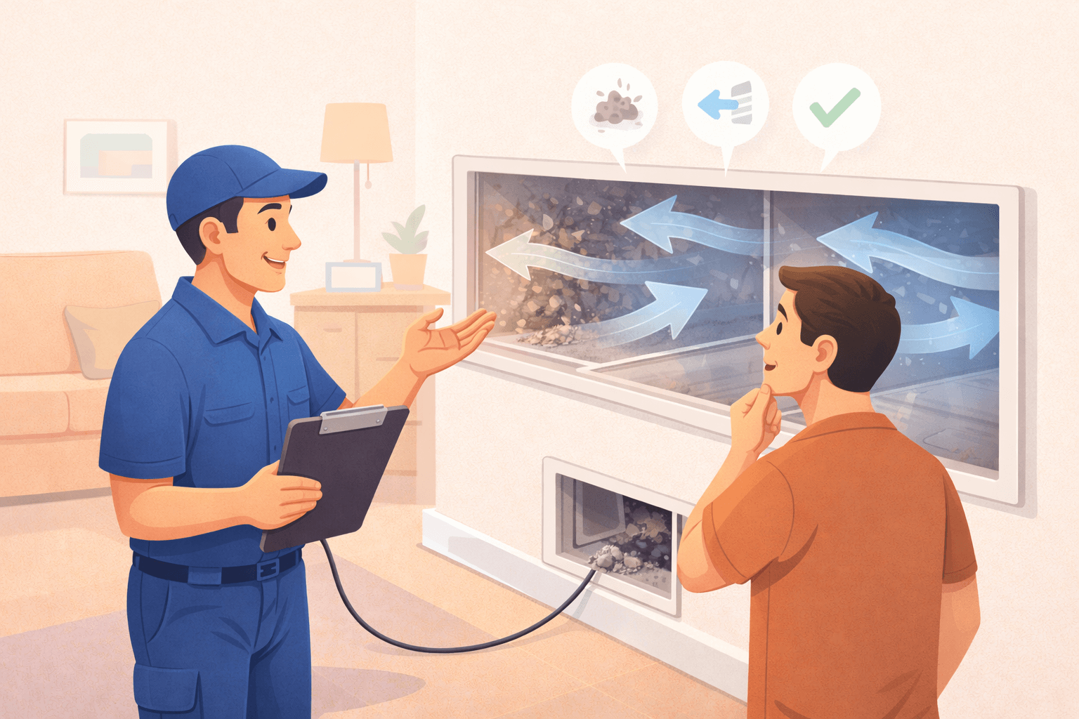 Air duct inspection in the living room