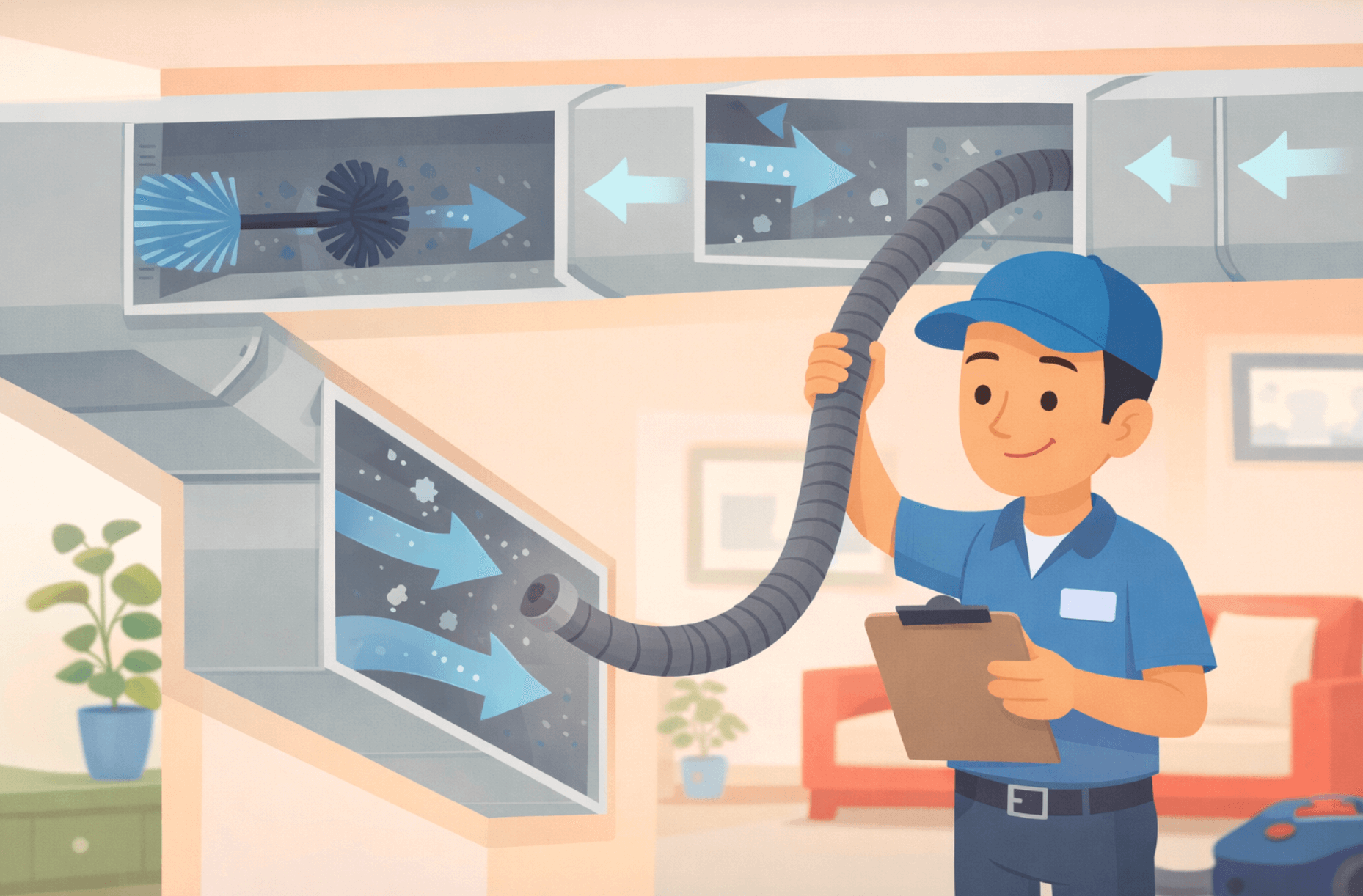 HVAC technician cleaning air ducts